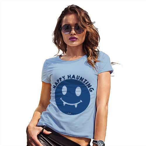 Funny Tee Shirts For Women Happy Haunting Women's T-Shirt Large Sky Blue