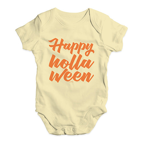 Babygrow Baby Romper Happy Holla Ween Baby Unisex Baby Grow Bodysuit 12 - 18 Months Lemon