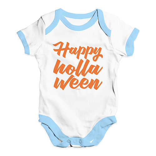 Baby Grow Baby Romper Happy Holla Ween Baby Unisex Baby Grow Bodysuit 6 - 12 Months White Blue Trim