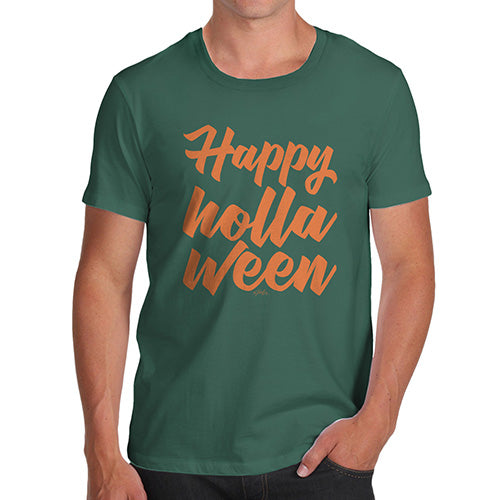 Novelty Tshirts Men Funny Happy Holla Ween Men's T-Shirt Medium Bottle Green