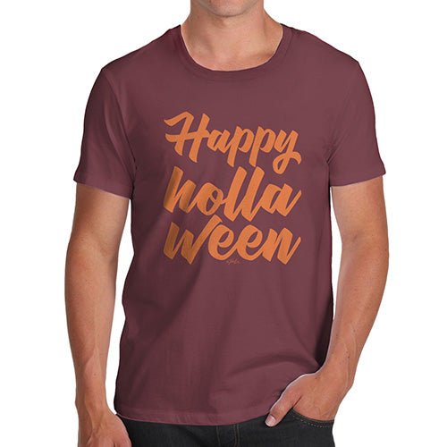 Funny T-Shirts For Men Happy Holla Ween Men's T-Shirt Small Burgundy