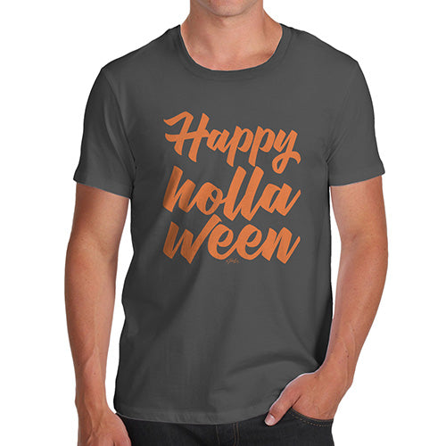 Funny T Shirts For Men Happy Holla Ween Men's T-Shirt Small Dark Grey