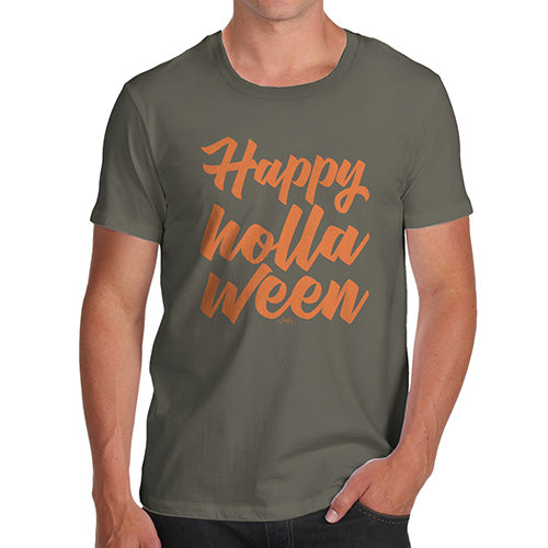 Mens Humor Novelty Graphic Sarcasm Funny T Shirt Happy Holla Ween Men's T-Shirt Small Khaki