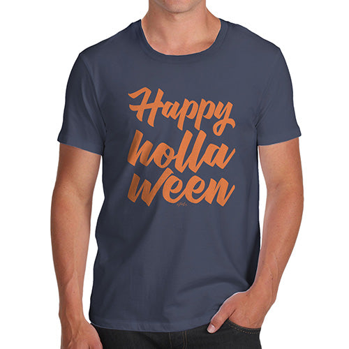 Novelty Tshirts Men Happy Holla Ween Men's T-Shirt Large Navy