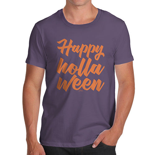 Funny Mens T Shirts Happy Holla Ween Men's T-Shirt Small Plum