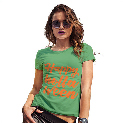 Funny Tee Shirts For Women Happy Holla Ween Women's T-Shirt Large Green