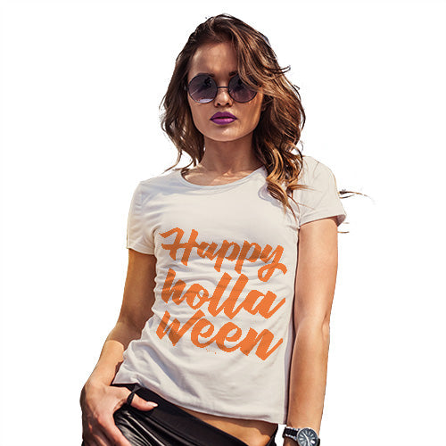 Funny Tee Shirts For Women Happy Holla Ween Women's T-Shirt X-Large Natural