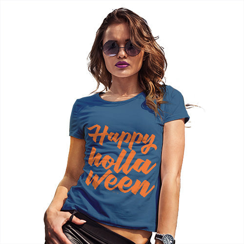 Funny T Shirts For Women Happy Holla Ween Women's T-Shirt Medium Royal Blue