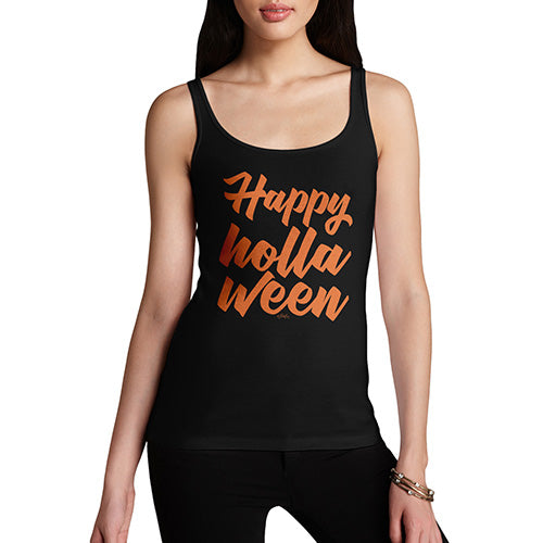 Funny Tank Tops For Women Happy Holla Ween Women's Tank Top Small Black