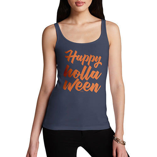 Funny Tank Tops For Women Happy Holla Ween Women's Tank Top Large Navy