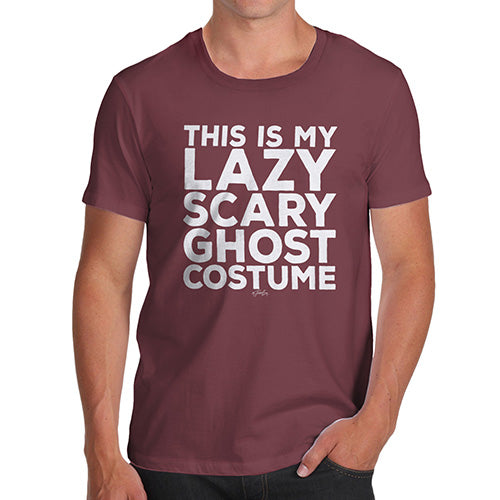 Funny Mens T Shirts Lazy Scary Ghost Costume Men's T-Shirt Medium Burgundy