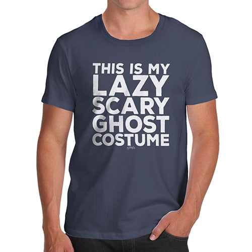 Funny Tee For Men Lazy Scary Ghost Costume Men's T-Shirt Large Navy