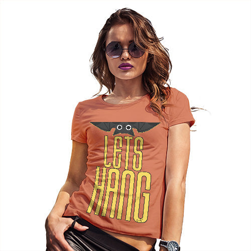Womens Humor Novelty Graphic Funny T Shirt Let's Hang Bat Women's T-Shirt Large Orange