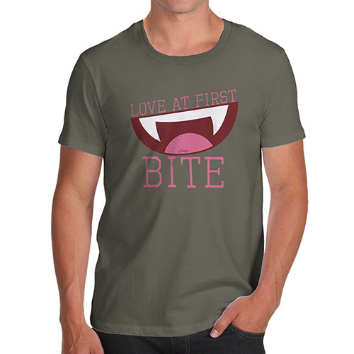 Mens T-Shirt Funny Geek Nerd Hilarious Joke Love At First Bite Men's T-Shirt X-Large Khaki