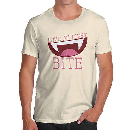 Mens Novelty T Shirt Christmas Love At First Bite Men's T-Shirt Large Natural