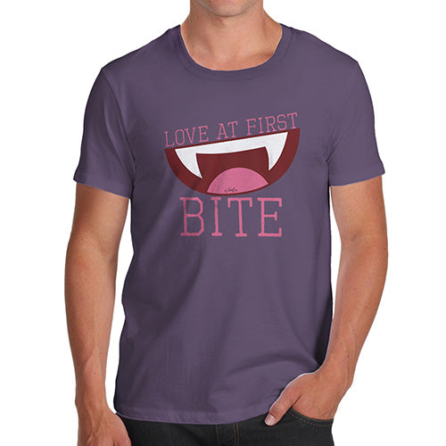 Funny Tee For Men Love At First Bite Men's T-Shirt Small Plum