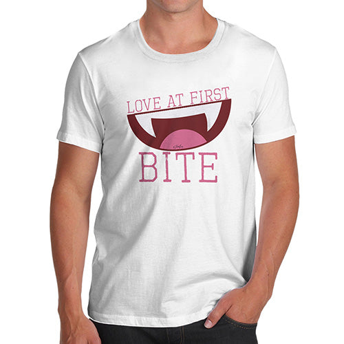 Novelty T Shirts For Dad Love At First Bite Men's T-Shirt X-Large White