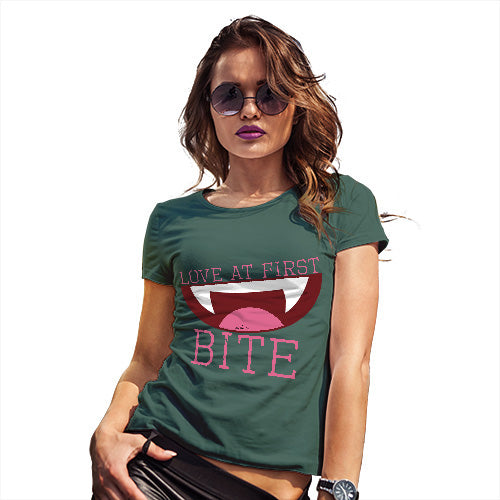 Womens Funny T Shirts Love At First Bite Women's T-Shirt Large Bottle Green