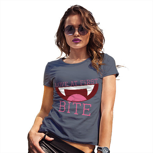 Funny T-Shirts For Women Love At First Bite Women's T-Shirt X-Large Navy