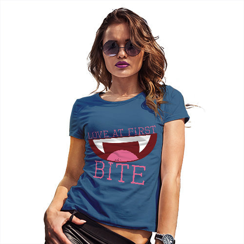 Novelty Tshirts Women Love At First Bite Women's T-Shirt X-Large Royal Blue