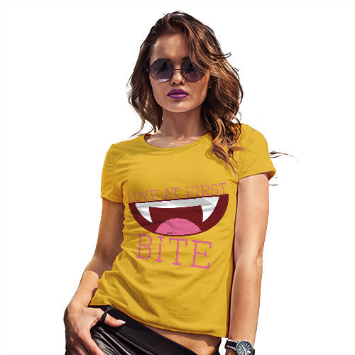 Womens Humor Novelty Graphic Funny T Shirt Love At First Bite Women's T-Shirt Small Yellow