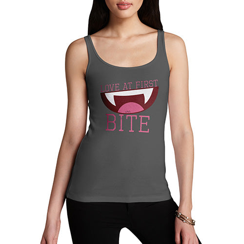 Funny Tank Top For Women Love At First Bite Women's Tank Top Small Dark Grey