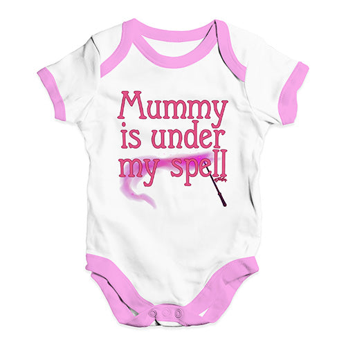 Babygrow Baby Romper Mummy Is Under My Spell Baby Unisex Baby Grow Bodysuit 6 - 12 Months White Pink Trim
