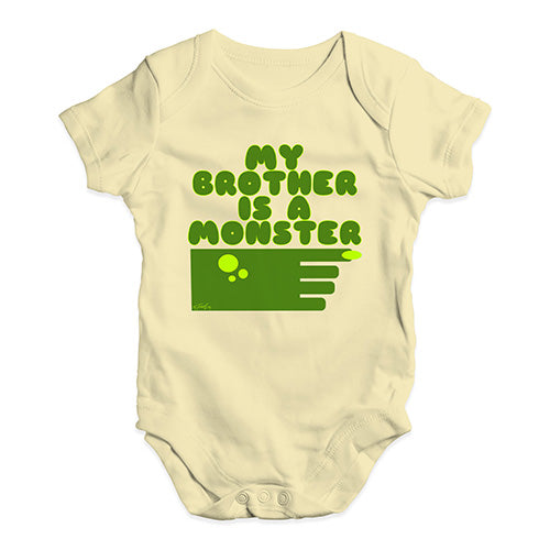 Cute Infant Bodysuit My Brother Is A Monster Baby Unisex Baby Grow Bodysuit 6 - 12 Months Lemon