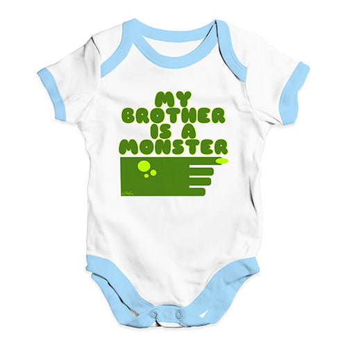 Bodysuit Baby Romper My Brother Is A Monster Baby Unisex Baby Grow Bodysuit 12 - 18 Months White Blue Trim