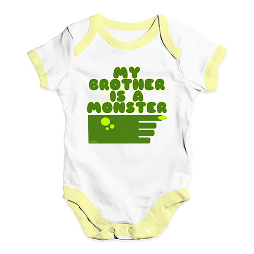 Funny Baby Onesies My Brother Is A Monster Baby Unisex Baby Grow Bodysuit 18 - 24 Months White Yellow Trim