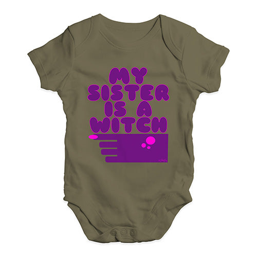 Funny Infant Baby Bodysuit My Sister Is A Witch Baby Unisex Baby Grow Bodysuit 12 - 18 Months Khaki