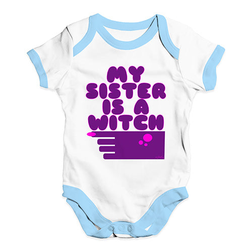 Funny Baby Bodysuits My Sister Is A Witch Baby Unisex Baby Grow Bodysuit 0 - 3 Months White Blue Trim
