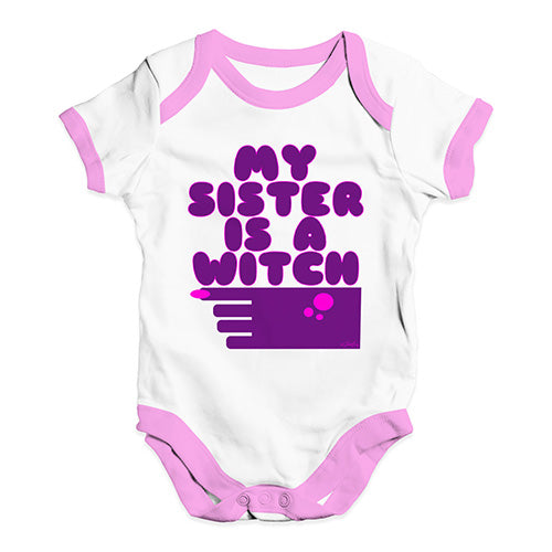 Baby Onesies My Sister Is A Witch Baby Unisex Baby Grow Bodysuit 12 - 18 Months White Pink Trim