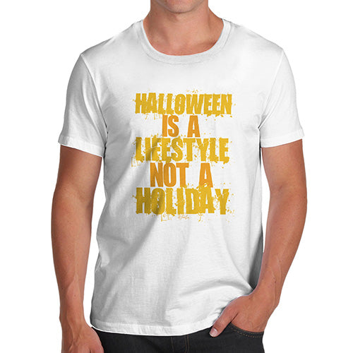 Novelty Tshirts Men Funny Halloween Is A Lifestyle Men's T-Shirt Medium White