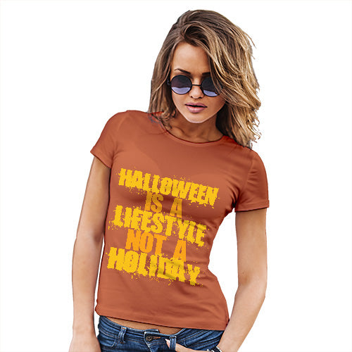 Womens Novelty T Shirt Christmas Halloween Is A Lifestyle Women's T-Shirt Large Orange