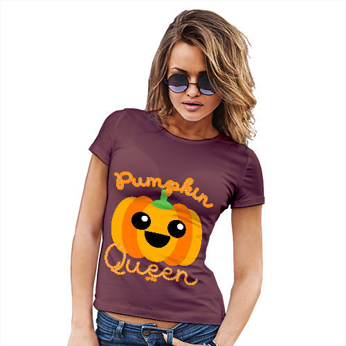 Funny Tee Shirts For Women Pumpkin Queen Women's T-Shirt Medium Burgundy