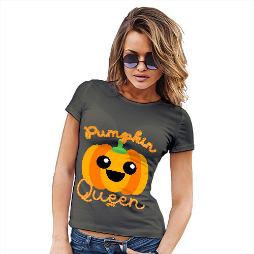 Funny Tee Shirts For Women Pumpkin Queen Women's T-Shirt Large Khaki
