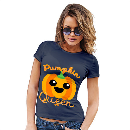 Womens Funny T Shirts Pumpkin Queen Women's T-Shirt Large Navy
