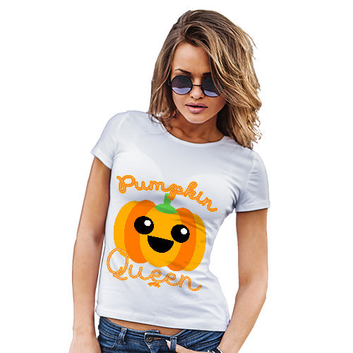 Womens Humor Novelty Graphic Funny T Shirt Pumpkin Queen Women's T-Shirt Large White