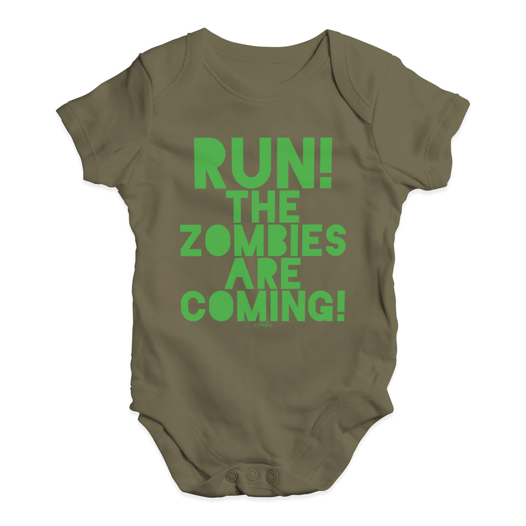 Funny Baby Onesies Run The Zombies Are Coming Baby Unisex Baby Grow Bodysuit 18 - 24 Months Khaki