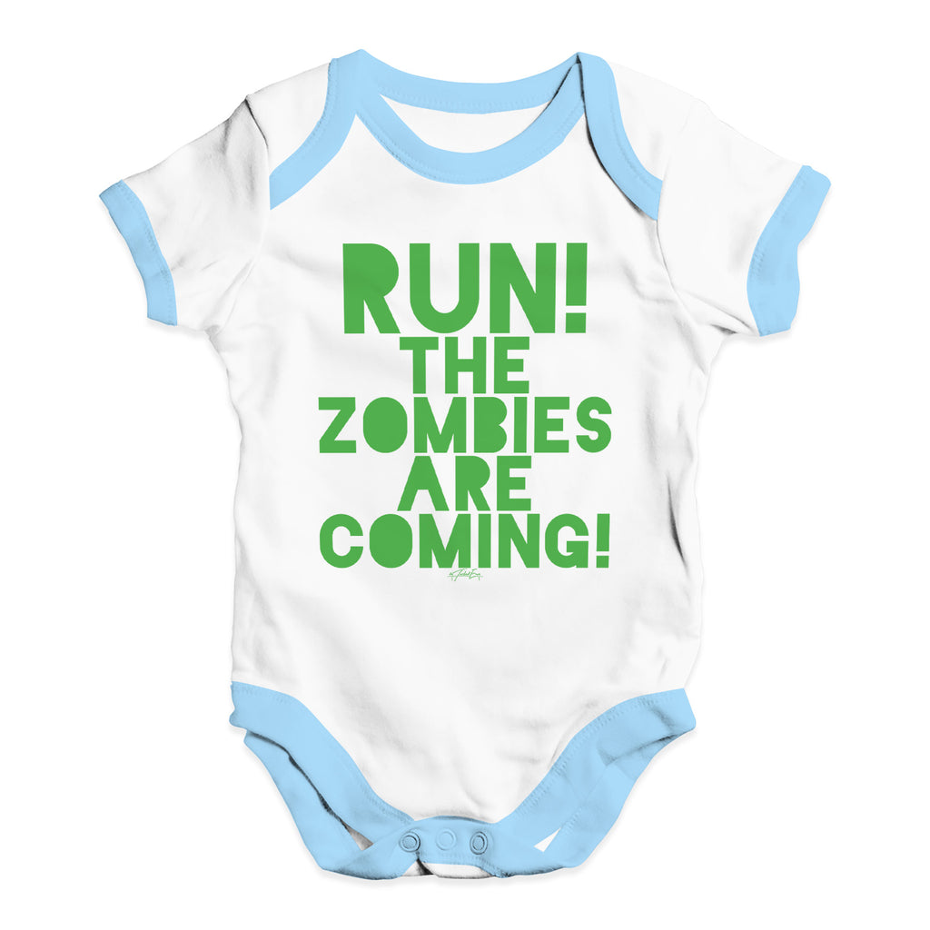 Baby Girl Clothes Run The Zombies Are Coming Baby Unisex Baby Grow Bodysuit 6 - 12 Months White Blue Trim