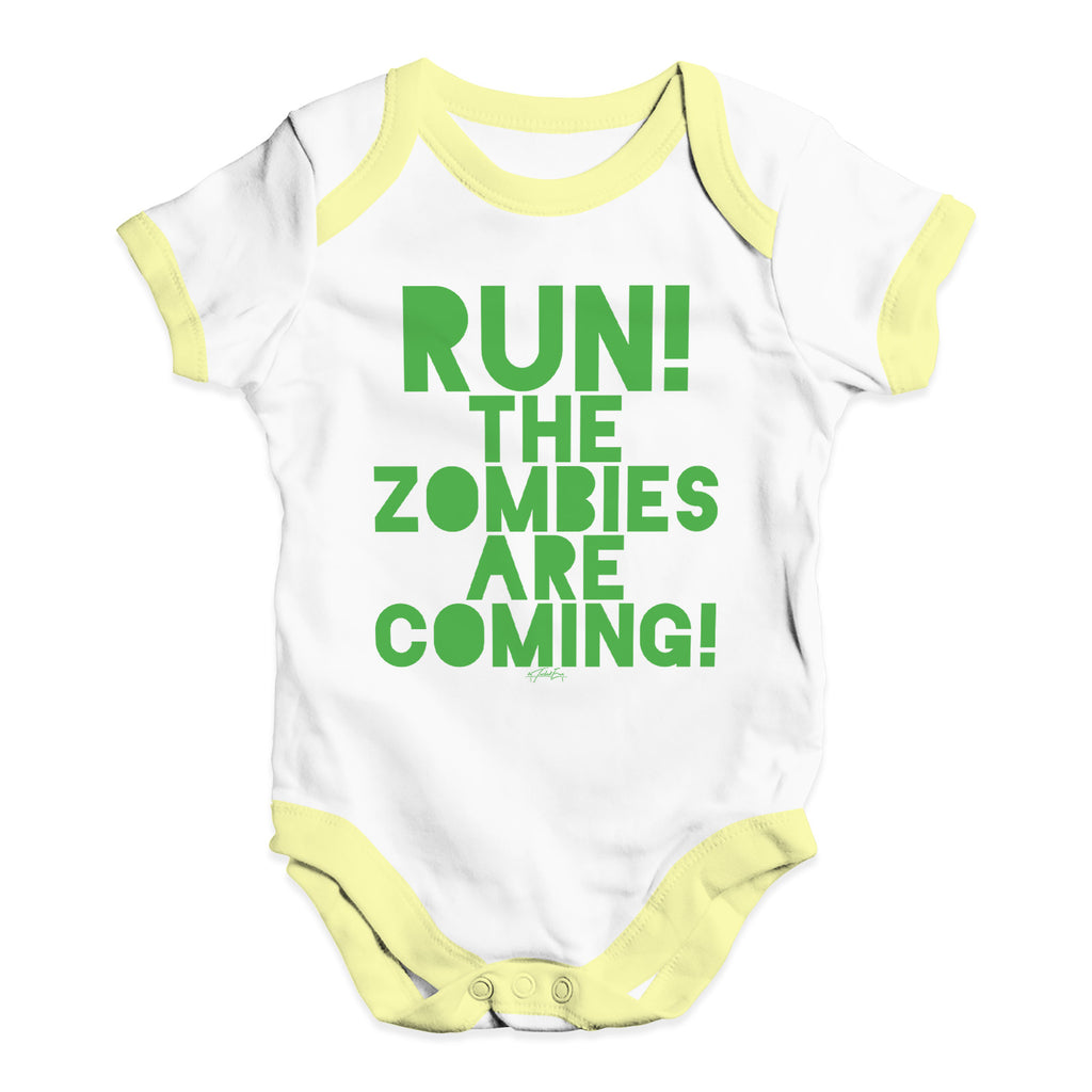 Baby Grow Baby Romper Run The Zombies Are Coming Baby Unisex Baby Grow Bodysuit 0 - 3 Months White Yellow Trim