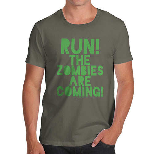 Novelty Tshirts Men Run The Zombies Are Coming Men's T-Shirt Medium Khaki