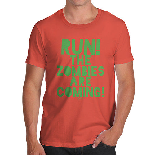Funny T Shirts For Men Run The Zombies Are Coming Men's T-Shirt X-Large Orange