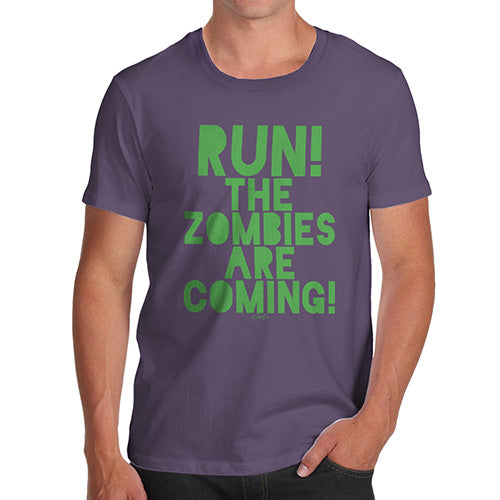 Mens Novelty T Shirt Christmas Run The Zombies Are Coming Men's T-Shirt Large Plum