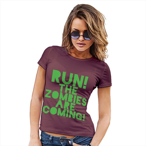 Funny Tshirts For Women Run The Zombies Are Coming Women's T-Shirt Medium Burgundy