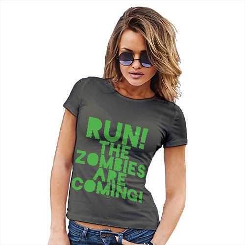 Funny Gifts For Women Run The Zombies Are Coming Women's T-Shirt X-Large Khaki