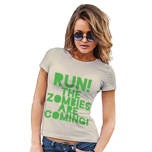 Womens Novelty T Shirt Christmas Run The Zombies Are Coming Women's T-Shirt X-Large Natural