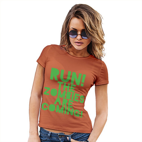Funny T-Shirts For Women Run The Zombies Are Coming Women's T-Shirt Large Orange