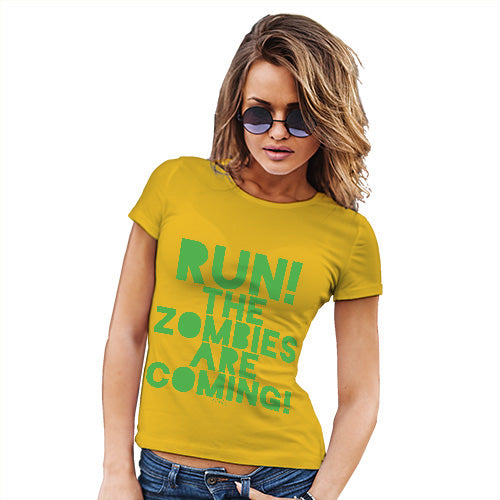 Funny Shirts For Women Run The Zombies Are Coming Women's T-Shirt Large Yellow